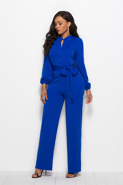 Women's Fashionable Solid Color Wide Leg Jumpsuit