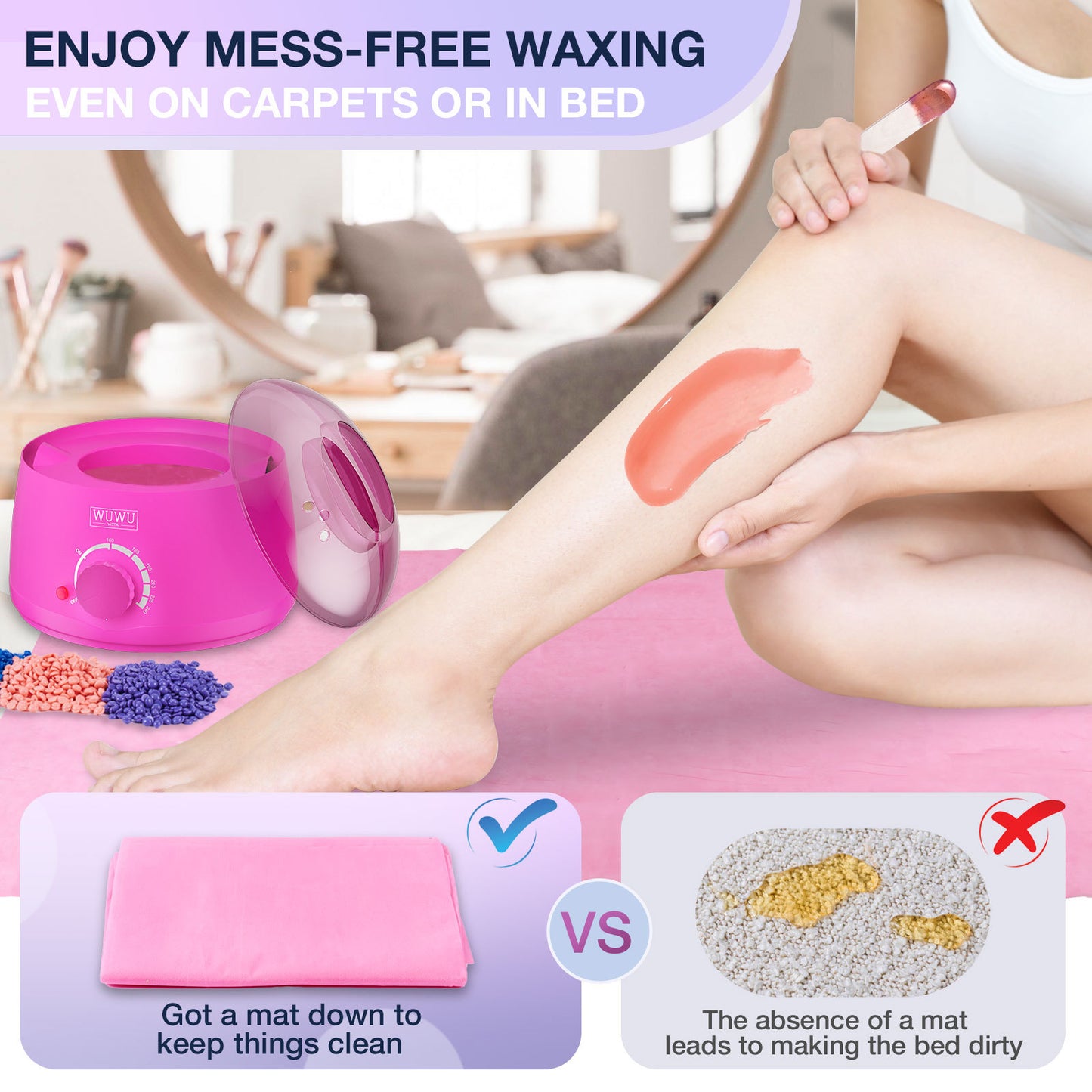 Deluxe Hair Removal Wax Kit With Wax Warmer Waxing Beads For Face, Brazilian, Bikini, Sensitiive Skin use.