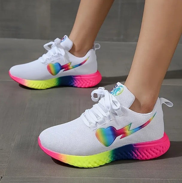 Round Head Heart Knitted Lace Up Running Shoes