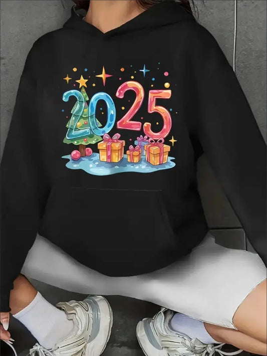 Casual Christmas 2025 Print Hooded Sweatshirt