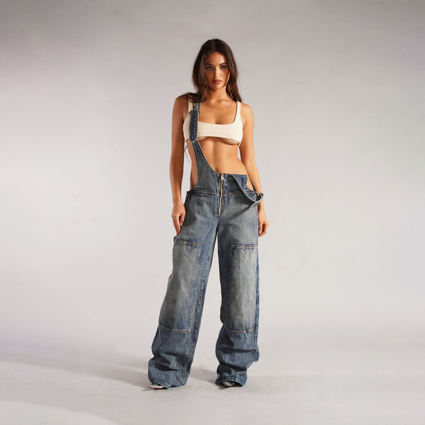 Denim Overalls With Pockets Loose Suspender Jumpsuit Streetwear Jeans Pants