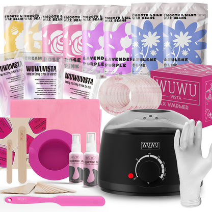 Deluxe Hair Removal Wax Kit With Wax Warmer Waxing Beads For Face, Brazilian, Bikini, Sensitiive Skin use.